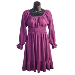 Arshiner Dress Women's Purple Ruffle Longsleeve Size 150 (12) NWT